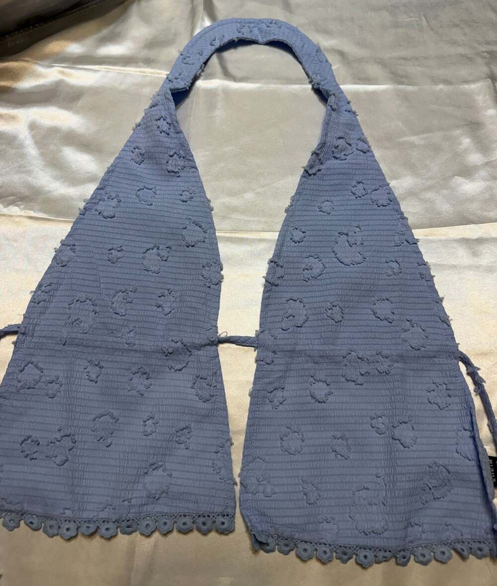 SHEIN Light Blue Textured Halter Top with Eyelet Hem Size S